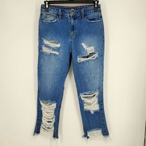 Fashion Nova Distroyed Light WashHigh Waist Jean with Raw Hemline Size 7